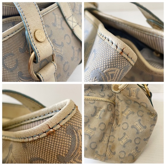 Celine blue and white monogram canvas and leather satchel bag - Picture 4 of 8